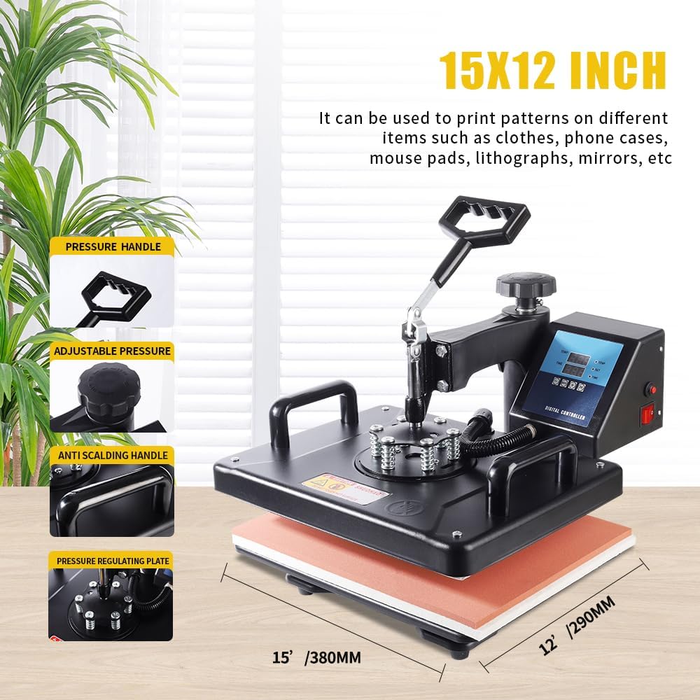 Premium Heat Press Machine 12x15 Inch for T-Shirts & Vinyl Projects