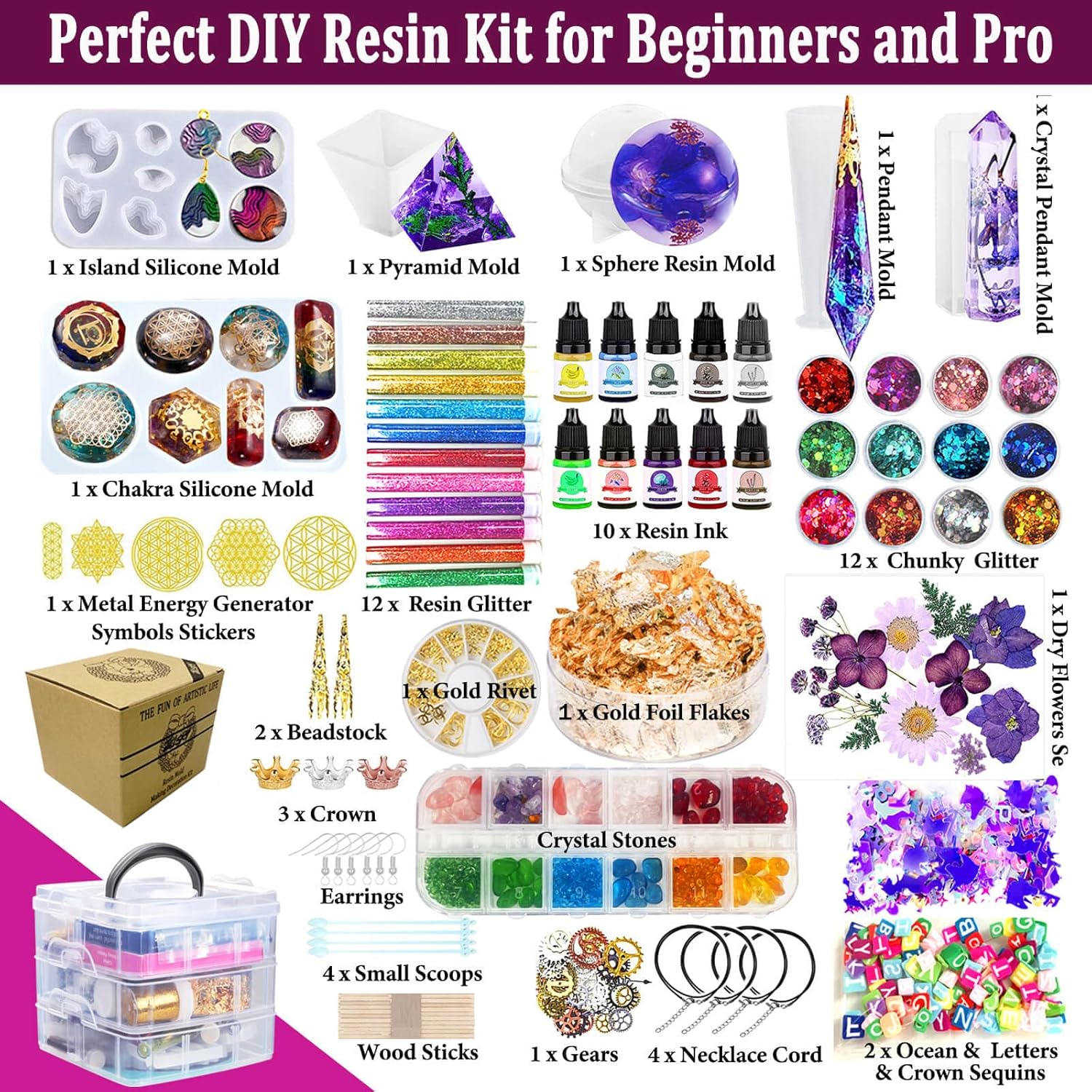 Ultimate Resin Art Starter Kit with Silicone Molds & Pigments