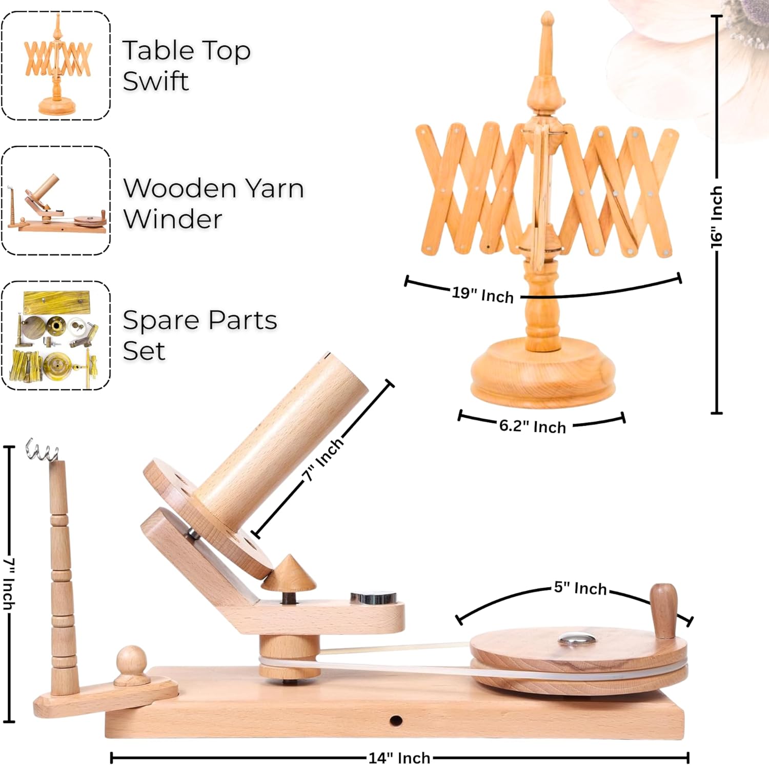 Artisan Wooden Yarn Swift & Skein Winder Set